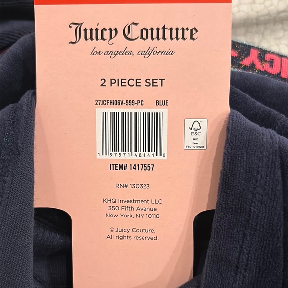 NWT Juicy Couture Blue Velour Track Pants - Picture 4 of 4
